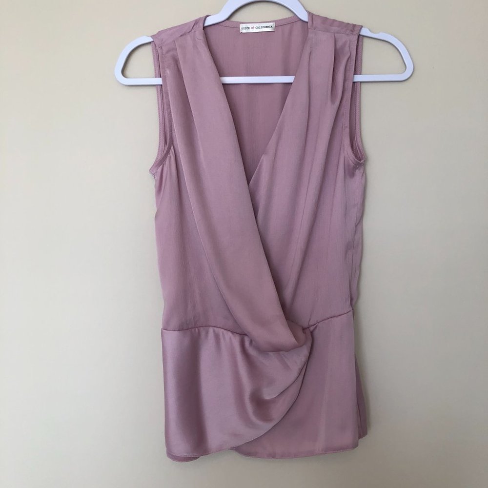 Voice of California Women's SmallBusiness Casual Lilac Wrap Blouse Elastic Waist